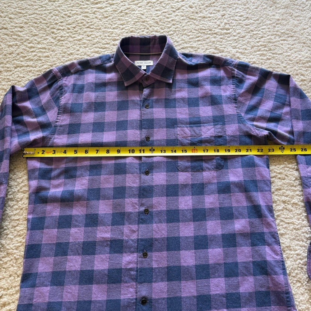 Peter Millar Purple Navy Plaid Cotton Flannel Button-Up Men Shirt size M - Picture 11 of 14